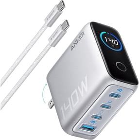 Anker Laptop Charger, 140W Max 4-Port GaN USB C Charger Block with Smart Display, Fast Charging Power Adapter, Touch Controls Compatible for MacBook, iPhone 17 Series (Include 5FT Cable, Non-Battery)