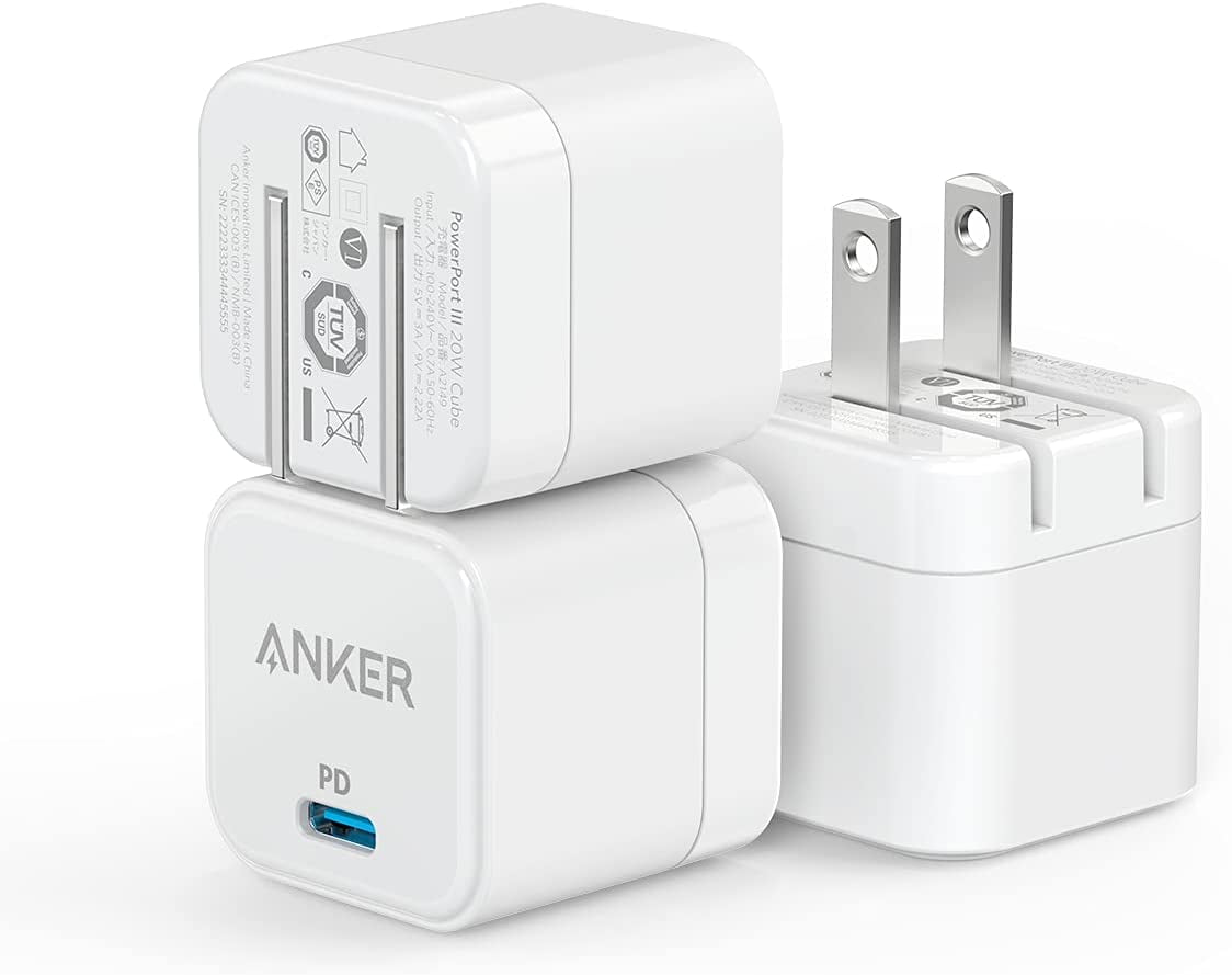 Anker 20W USB C Fast Charger with Foldable Plug, PowerPort III 20W Cube  Charger, 3 Pack (Cable Not Included) 