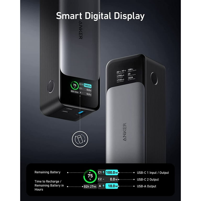 Anker 24000mAh Power Bank, 3-Port Portable Charger, 140W USB