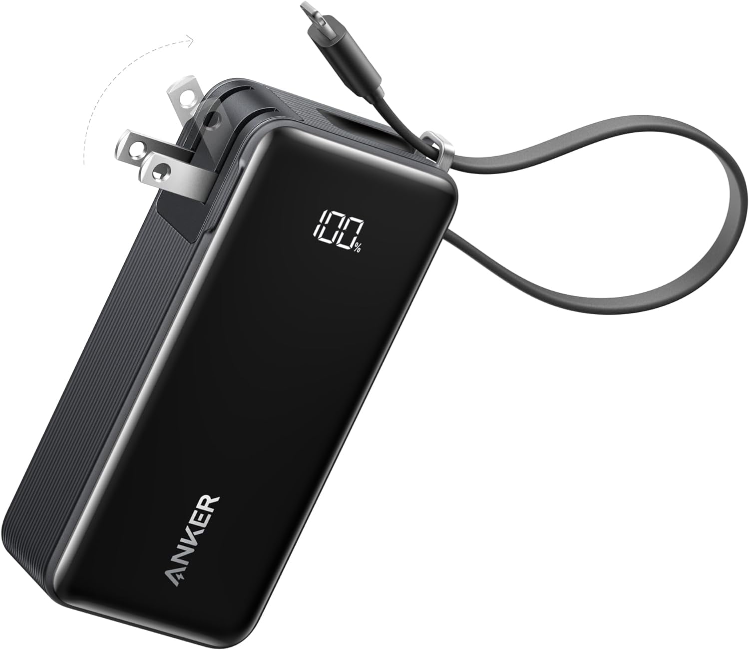 Anker 3-in-1 Power Bank, Built-in Lightning Cable, USB-C Port, Foldable ...