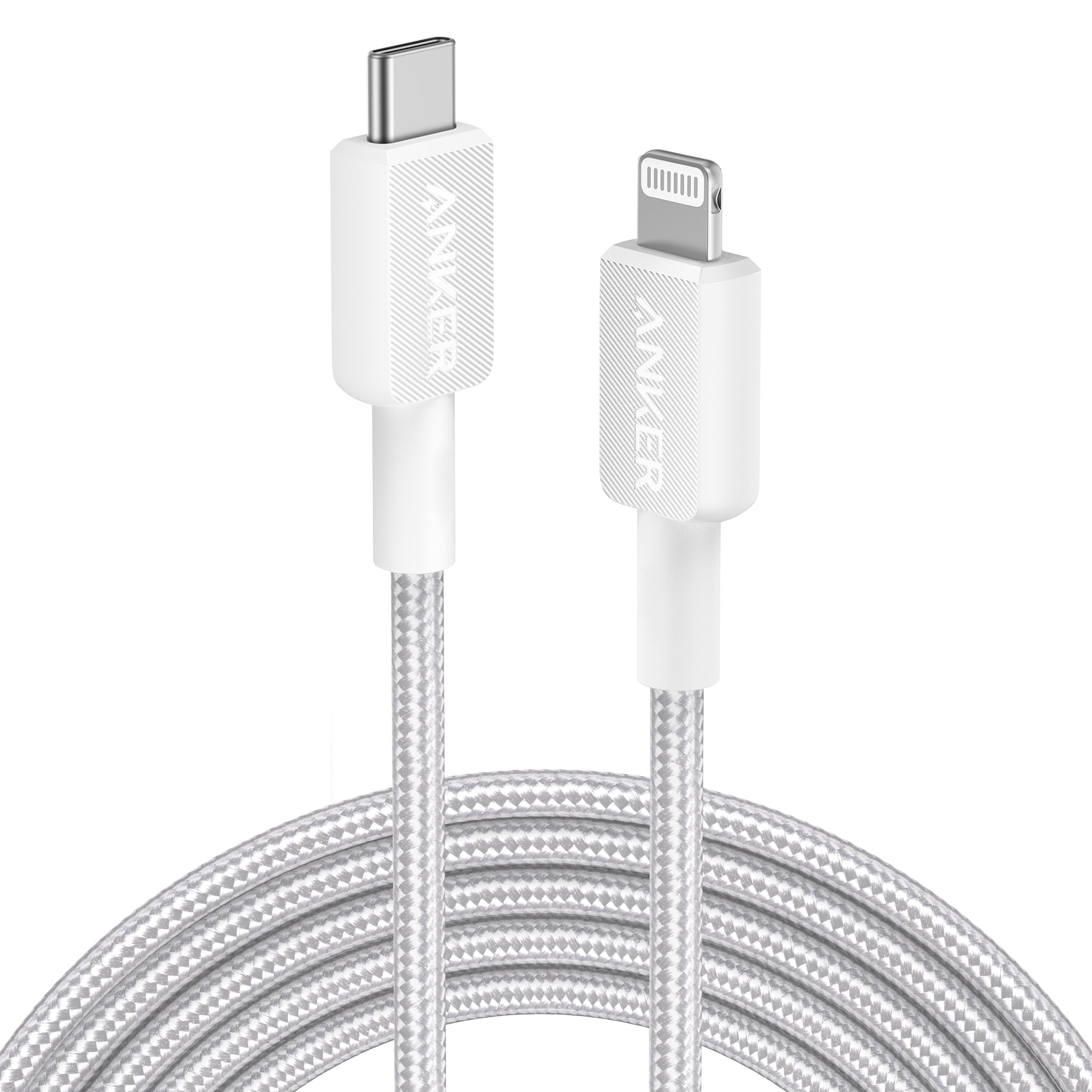 6 foot (2m) Durable White USB-C to Lightning Cable - Heavy Duty Rugged  Aramid Fiber USB Type A to Lightning Charger/Sync Power Cord - Apple MFi