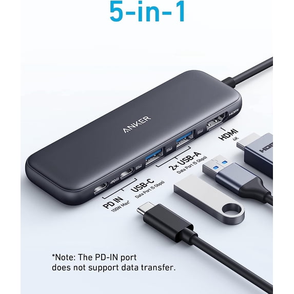 Anker USB C Hub, 5-in-1 USBC to HDMI Splitter with 4K Display, 1 x Powered USB-C 5Gbps & 2×Powered USB-A 3.0 5Gbps Data Ports Compatible for MacBook Pro, MacBook Air, Dell and More