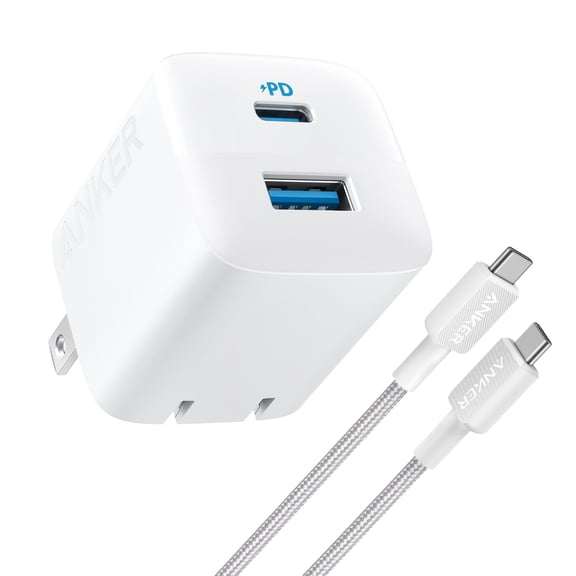 Anker 33W 2-Port Wall Charger with USB-C to USB-C Cable, 6 ft, White