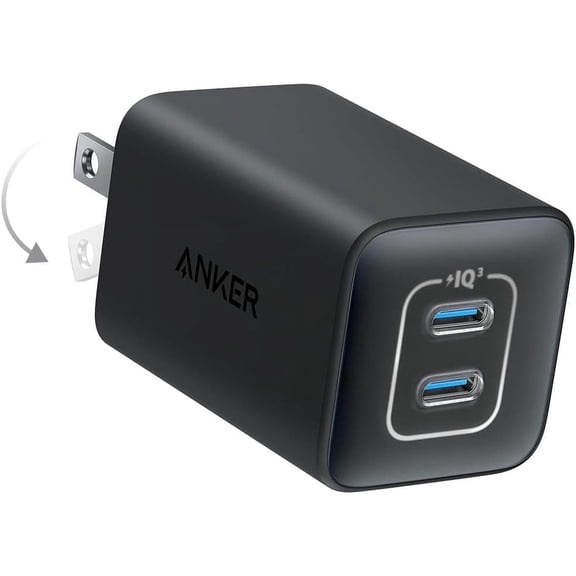 Anker 47W USB C Charger (Nano 3), 2 Port Compact Foldable GaN Fast Charger for iPhone 15/15 Plus/15 Pro/15 Pro Max/14, Galaxy, Pixel 4/3, iPad/iPad Mini (Cable Not Included) - Black