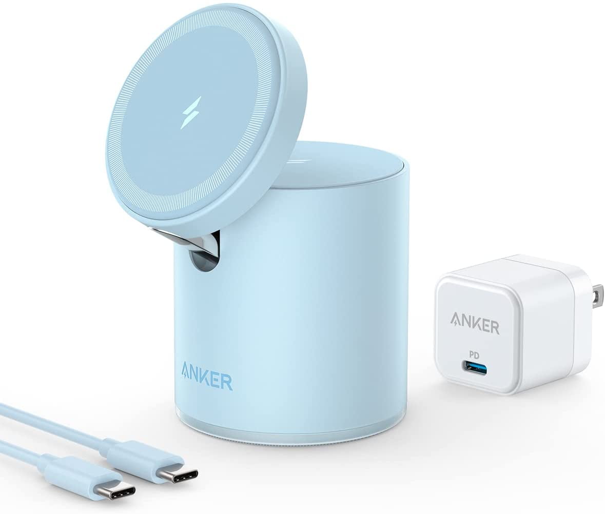 Anker 623 Magnetic Wireless Charger (MagGo) 2-in-1 Charging Station with  20W USB-C Charger,Blue
