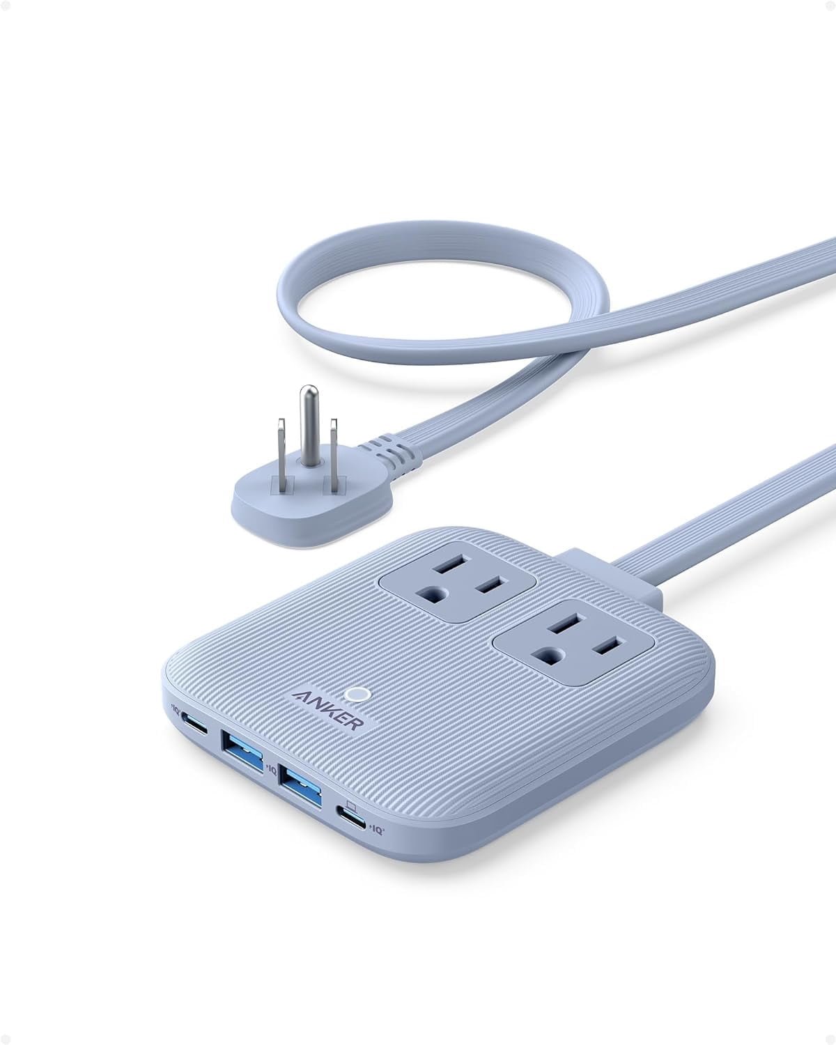 Anker Nano Charging Station(67W Max), 6-in-1 Power Strip Compatible for iPhone 16/15, MacBook, with Flat Plug and 5ft Thin Undetachable Extension Cord,2 AC&2 USB A&2 USB-C, for Home&Office