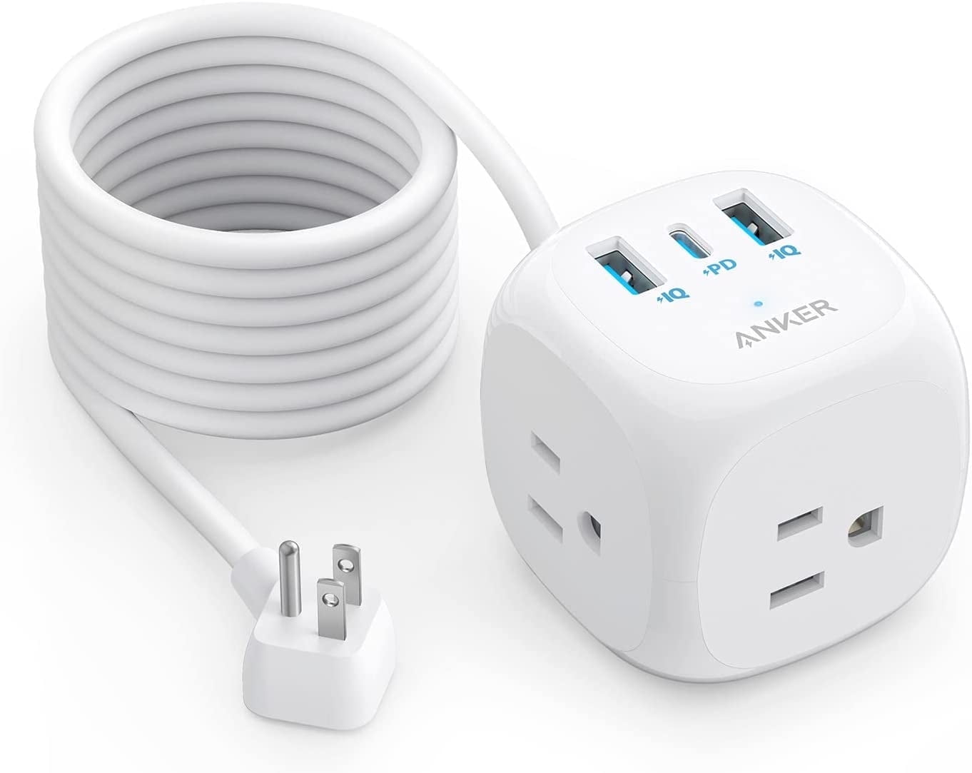 Anker 20W USB C Power Strip, 321 Power Strip with 3 Outlets and Power Delivery Charging for iPhone 15/15 Plus/15 Pro/15 Pro Max, 5 ft Extension Cord