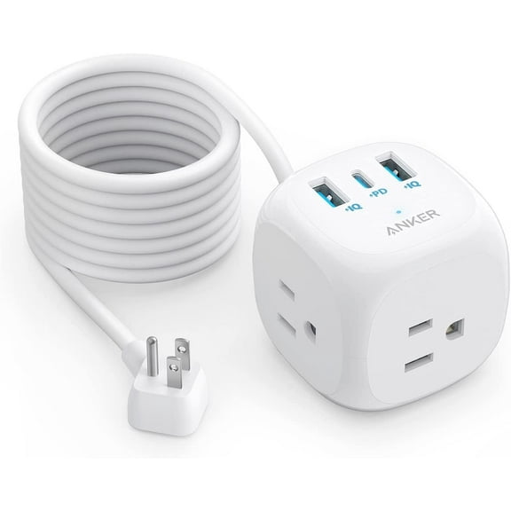 Anker 20W USB C Power Strip, 321 Power Strip with 3 Outlets and Power Delivery Charging for iPhone 15/15 Plus/15 Pro/15 Pro Max, 5 ft Extension Cord