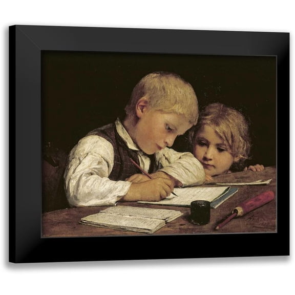 Anker, Albert 14x12 Black Modern Framed Museum Art Print Titled - A Boy Writing