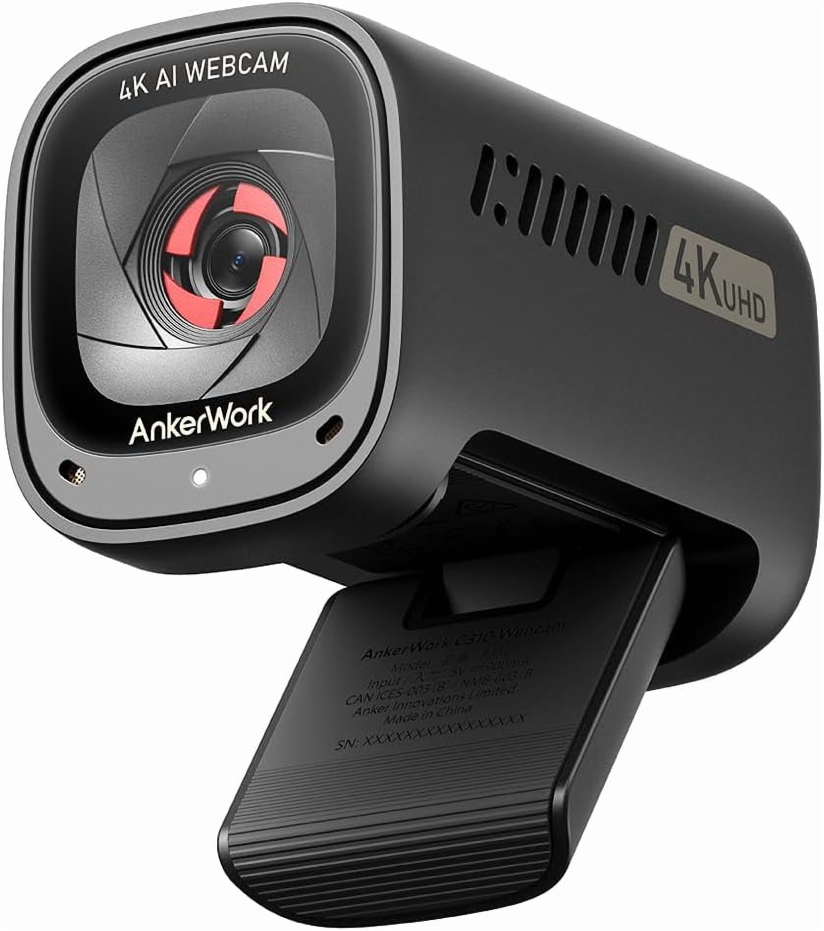 Anker AnkerWork C310 Webcam, 4K, 12 Megapixel, AI Auto Focus, AI Framing, AI Noise Canceling Webcam, Black