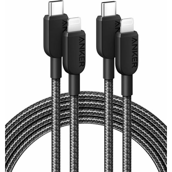 Anker Cable [2pack 6ft Braided], 310 USB C to Lightning Cable, MFi Certified Charging Cord, for iPhone 14/14Plus/14Pro Max/13/13 Pro (USB 2.0, Black)