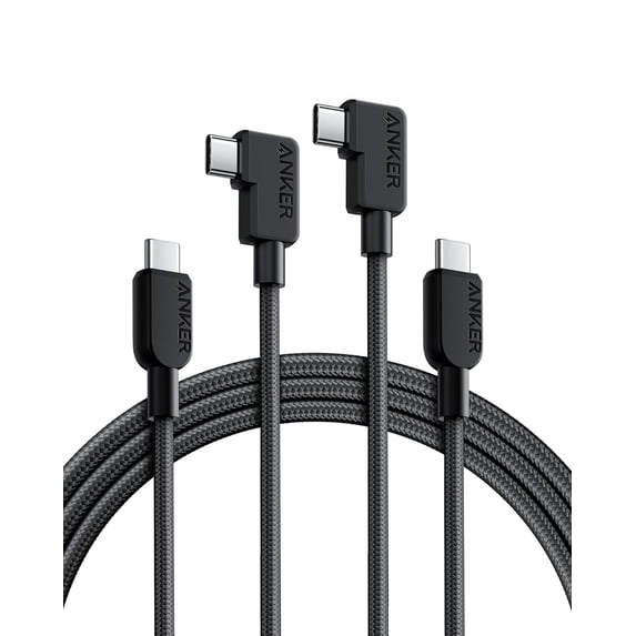 Anker Cable Right Angle, 240W 2-Pack 6 ft USB C to USB C Cable, 90 Degree Type C Braided Charging Cord, for iPhone 15, Samsung Galaxy S23, MacBook Pro 2020, iPad Pro, iPad Air 4, Pixel, and More