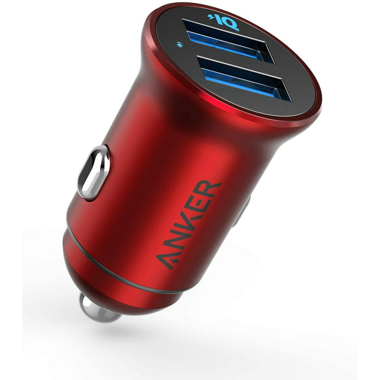Anker Car Charger, Mini 24W 4.8A Metal Dual USB Car Charger, PowerDrive 2  Alloy Flush Fit Car Adapter with Blue LED, Red