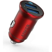 Anker Car Charger, Mini 24W 4.8A Metal Dual USB Car Charger, PowerDrive 2 Alloy Flush Fit Car Adapter with Blue LED, Red