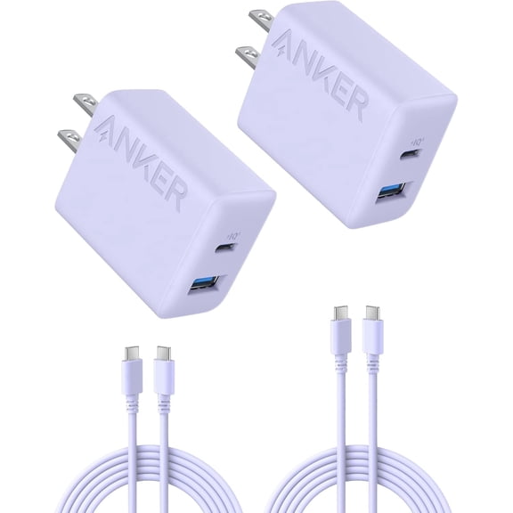 Anker Charger, USB C Charger Block, 2-Pack 20W Fast Wall Charger Compatible for iPhone 17/16/15/15 Pro/Pro Max/iPad Pro and More, with 2 Pack 5 ft USB-C Cable