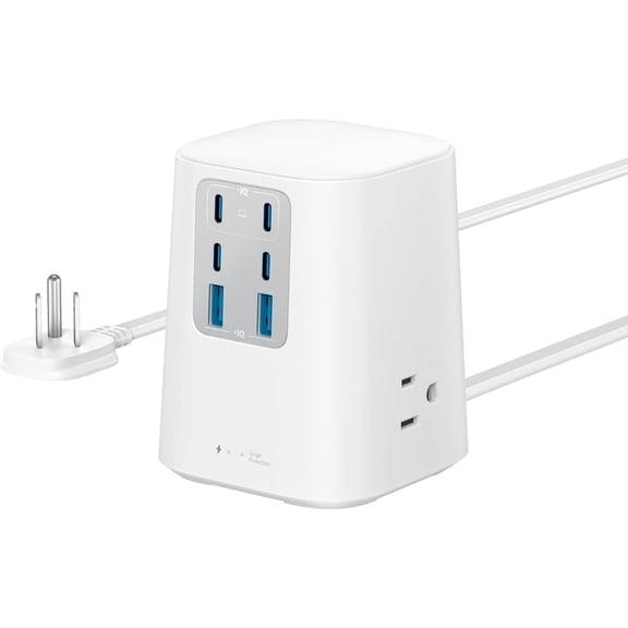 Anker Charging Station (100W), 9-in-1 USB C Power Strip with 300J Surge Protection, Compatible for iPhone 16 and MacBook, 5 ft Flat Cable and Plug, 4 USB-C and 2 USB-A Ports, 3 AC Outlets