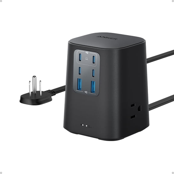 Anker Charging Station (100W), 9-in-1 USB C Power Strip with 300J Surge Protection, Compatible for iPhone 16 and MacBook, 5 ft Flat Cable and Plug, 4 USB-C and 2 USB-A Ports, 3 AC Outlets