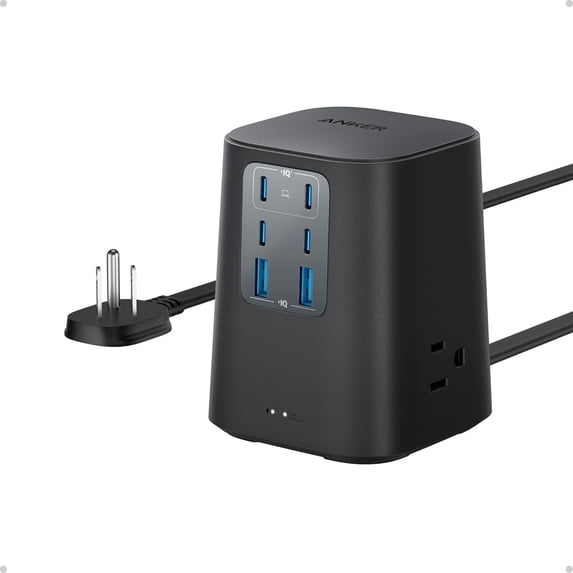 Anker Charging Station (100W), 9-in-1 USB C Power Strip with 300J Surge Protection, Compatible for iPhone 16 and MacBook, 5 ft Flat Cable and Plug, 4 USB-C and 2 USB-A Ports, 3 AC Outlets