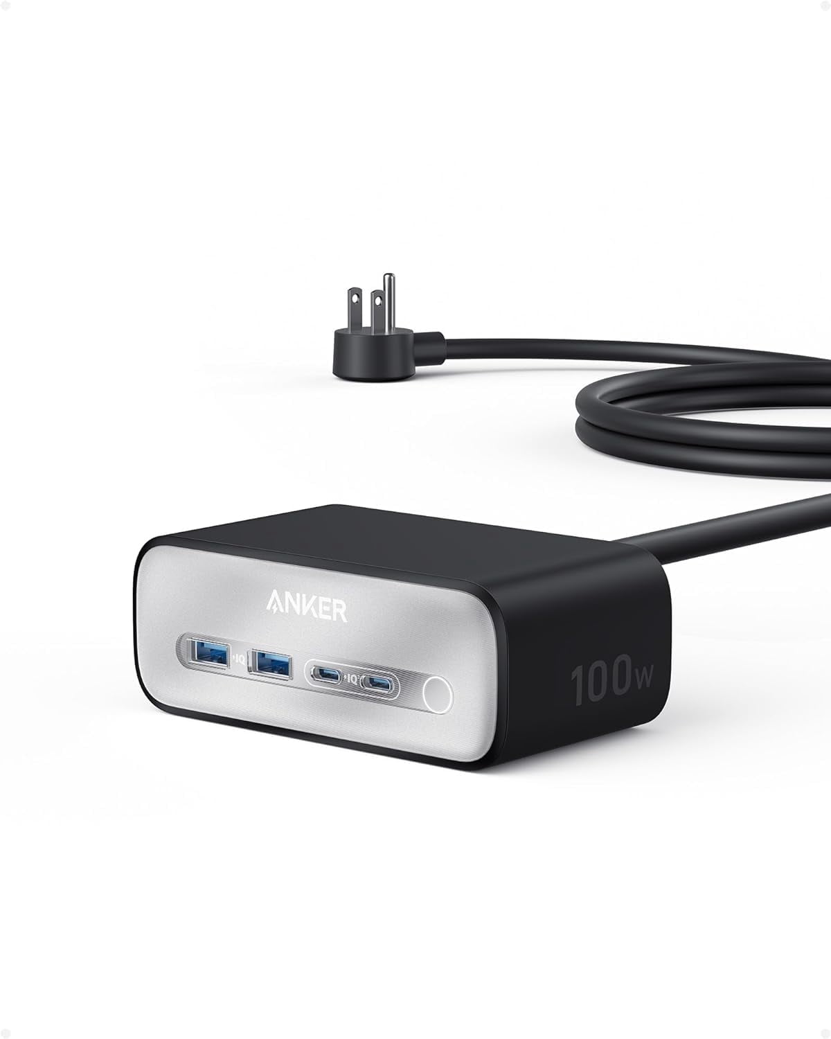 Anker Charging Station(100W Max), 7-in-1 USB C Power Strip for iPhone 15/14 and Macbook Air/Pro, 5ft Thin Cord,3 AC, 2 USB A,2 USB C,Power Delivery Desktop Accessory for MacBook Pro,