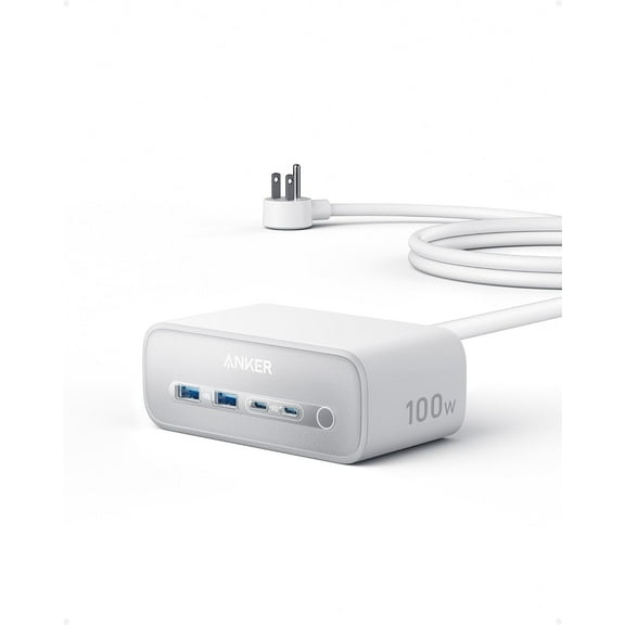 Anker Charging Station(100W Max), 7-in-1 USB C Power Strip for iPhone 15/14 and Macbook Air/Pro, 5ft Thin Cord,3 AC, 2 USB A,2 USB C,Power Delivery Desktop Accessory for MacBook Pro,Home&Office(White)