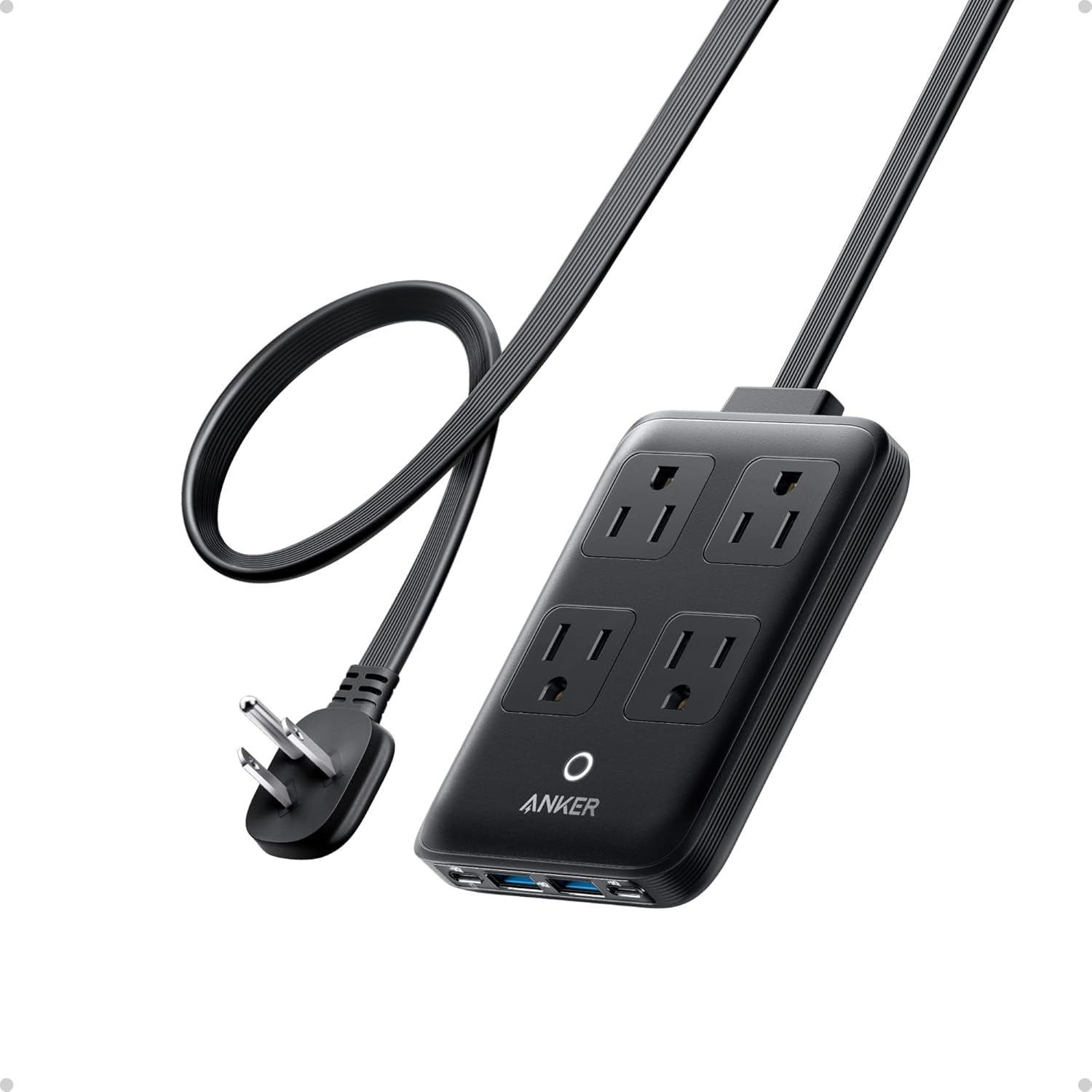 Anker Charging Station, 20W Max 8-in-1 USB-C Power Strip, 5 ft Thin Cord with 4 AC, 2 USB-A, and 2 USB-C Ports, Fast Charging Desktop Charger