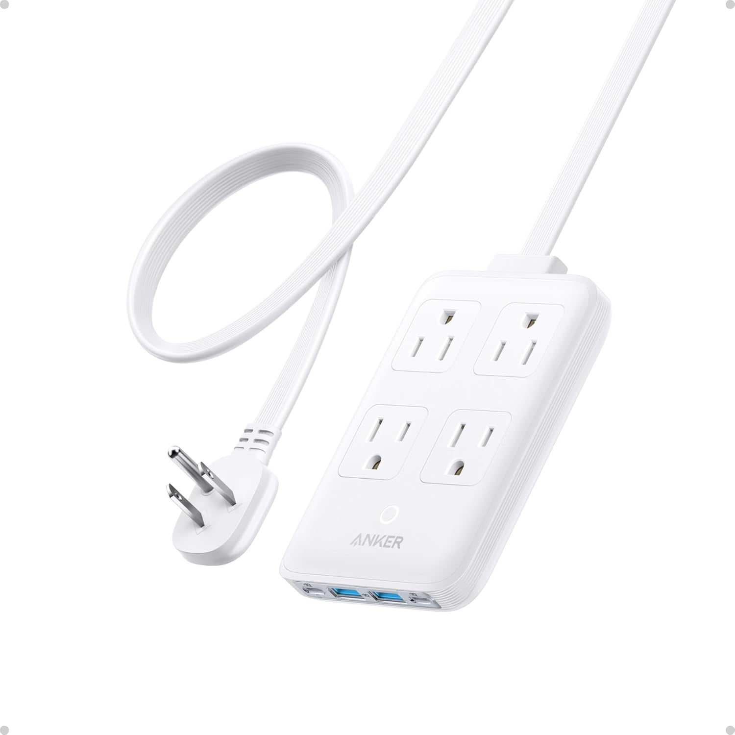 Anker Charging Station, 20W Max 8-in-1 USB-C Power Strip, 5 ft Thin Cord with 4 AC, 2 USB-A, and 2 USB-C Ports, Fast Charging Desktop Charger