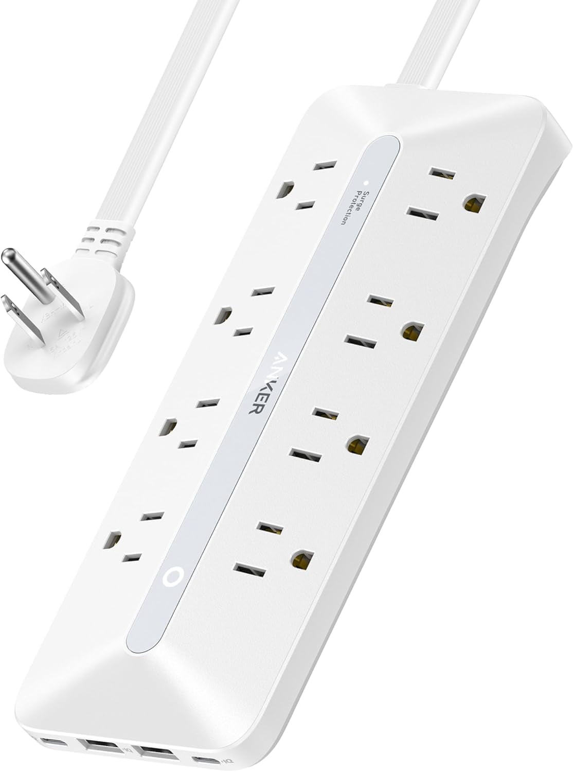Anker Flat Plug Power Strip, 12-in-1 USB-C Power Strip with 8 AC, 2 USB-C, and 2 USB-A Ports, 5 feet Extension Cord, 35W Max
