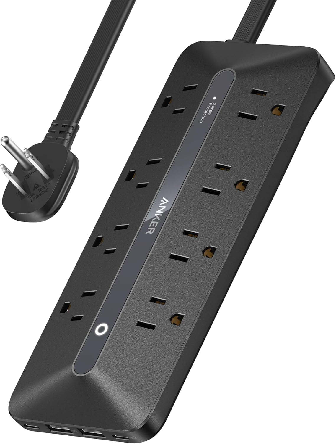 Anker Flat Plug Power Strip, 12-in-1 USB-C Power Strip with 8 AC Outlets, 2 USB-C, 2 USB-A Ports, 5 feet Extension Cord, 35W Max