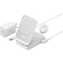 Anker MagGo 3-in-1 Charging Station, Qi2 Certified 15W MagSafe-Compatible Wireless Charger Stand White(40W USB-C Charger Included)