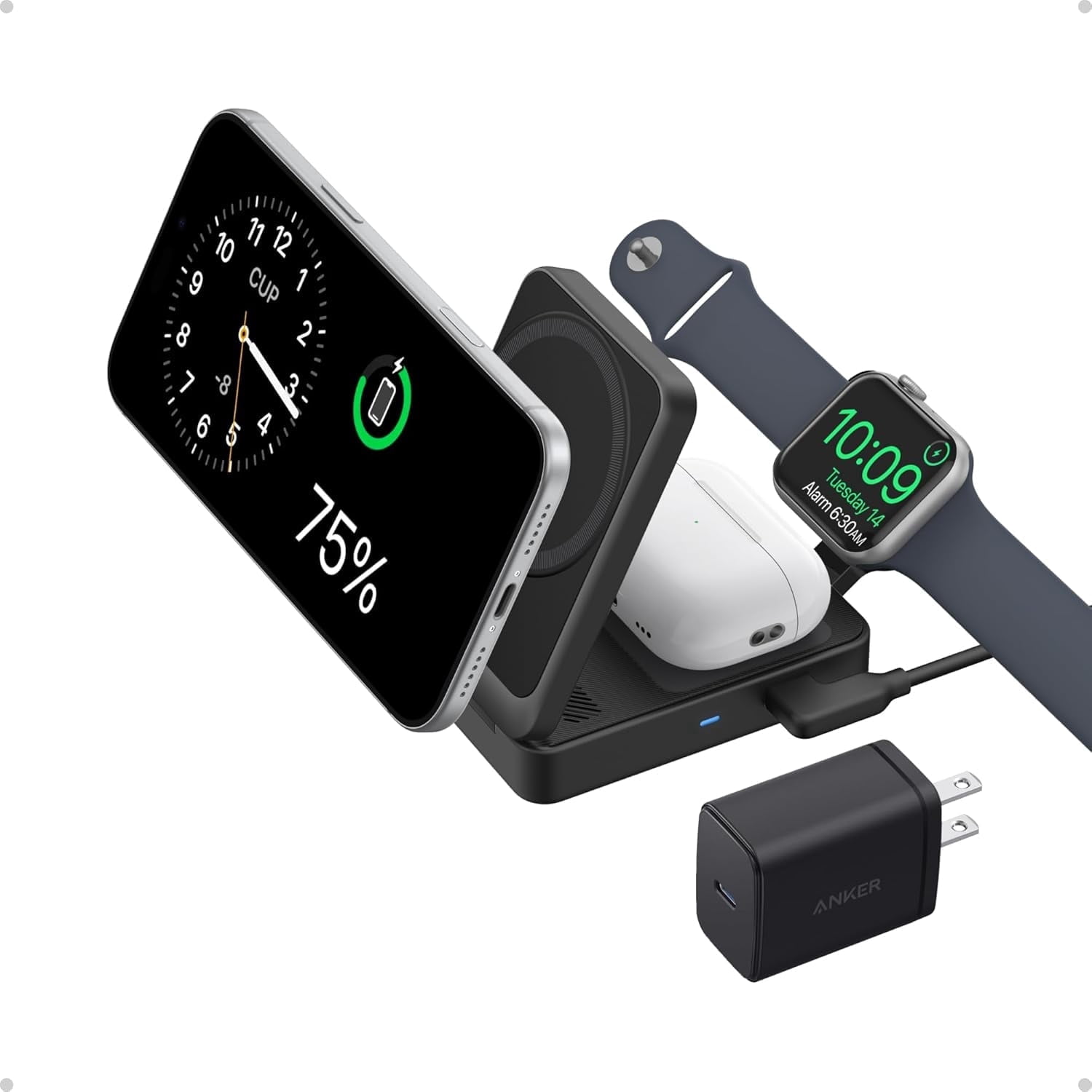 Anker MagGo 3-in-1 Fast Wireless Charging Station, 15W MagSafe