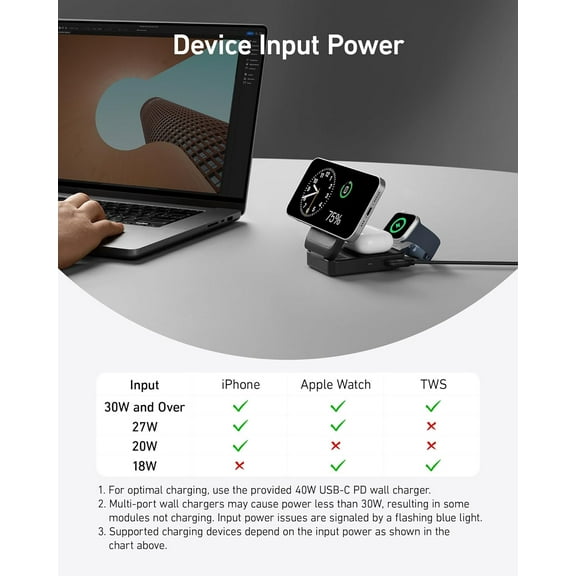 Anker MagGo 3-in-1 Qi2 Certified 15W MagSafe-Compatible Wireless Charger Stand, Black
