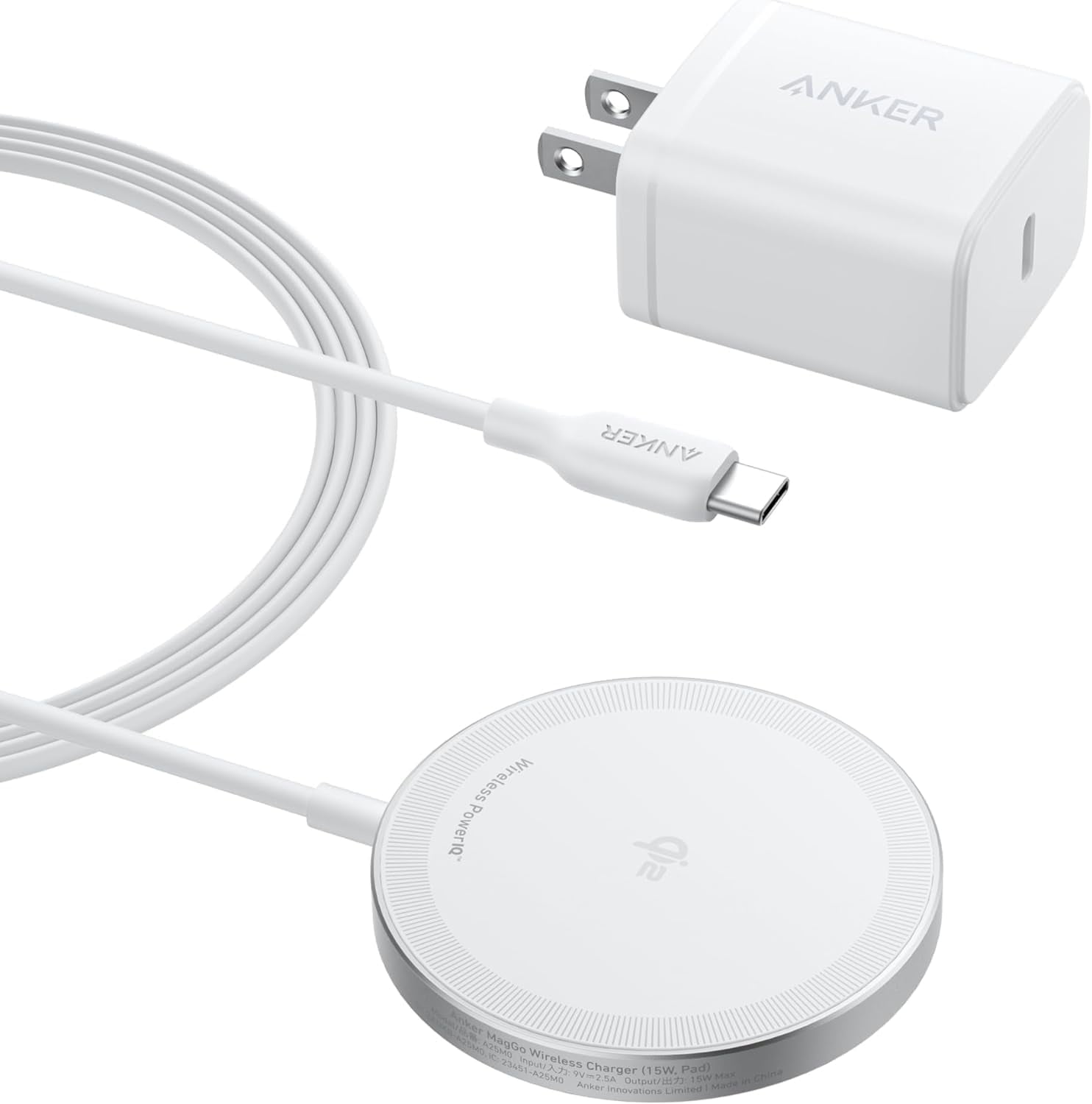 Anker MagGo Magnetic Wireless Charger (Pad), Qi2 Certified 15W Ultra-Fast MagSafe Compatible Wireless Charger(White)