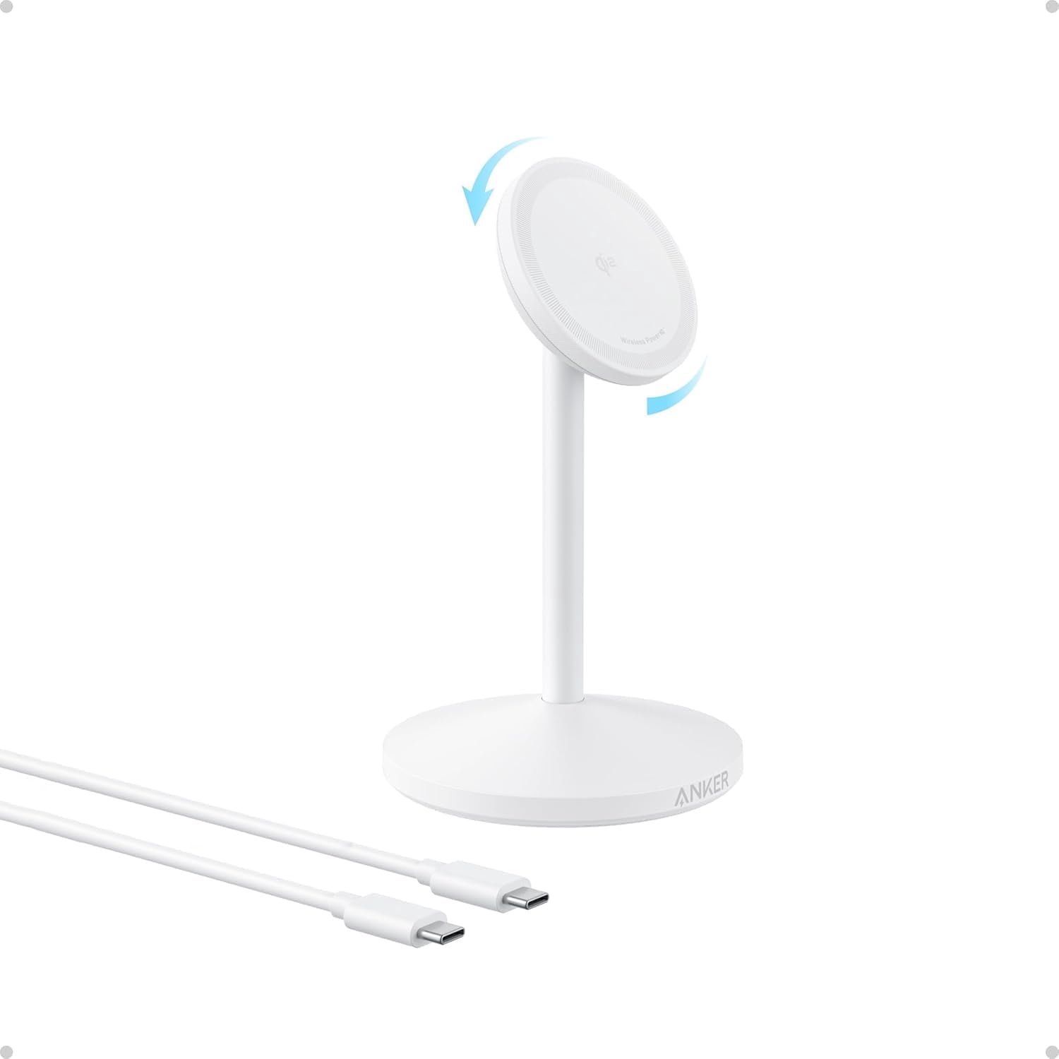 Anker MagGo iPhone 17 MagSafe Charger Compatible Stand, 15W Fast Magnetic Wireless Charging Station, Qi2 Certified 360° Wireless Charger, Magnetic Stand (No Adapter)