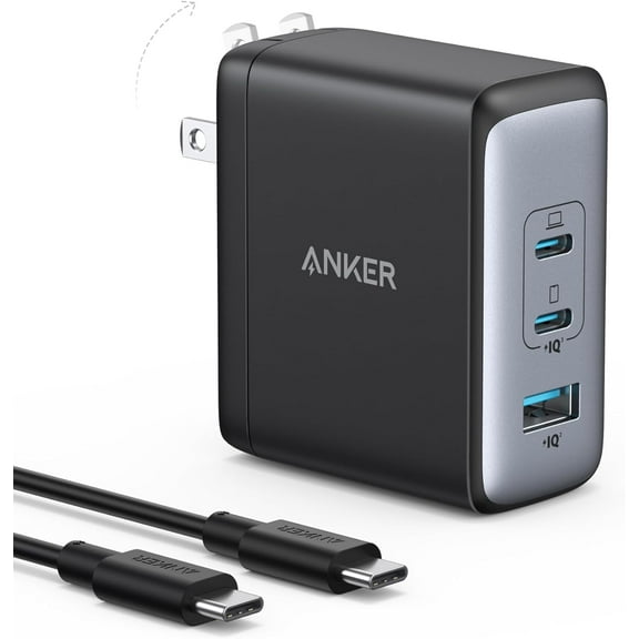 Anker Nano 100W USB-C Charger, 3-Port Fast Compact GaN Charger for MacBook Pro/Air, Pixelbook, ThinkPad, Dell XPS, iPad Pro, iPhone 15 Series, Galaxy S23, and More (USB-C to USB-C Cable Included)