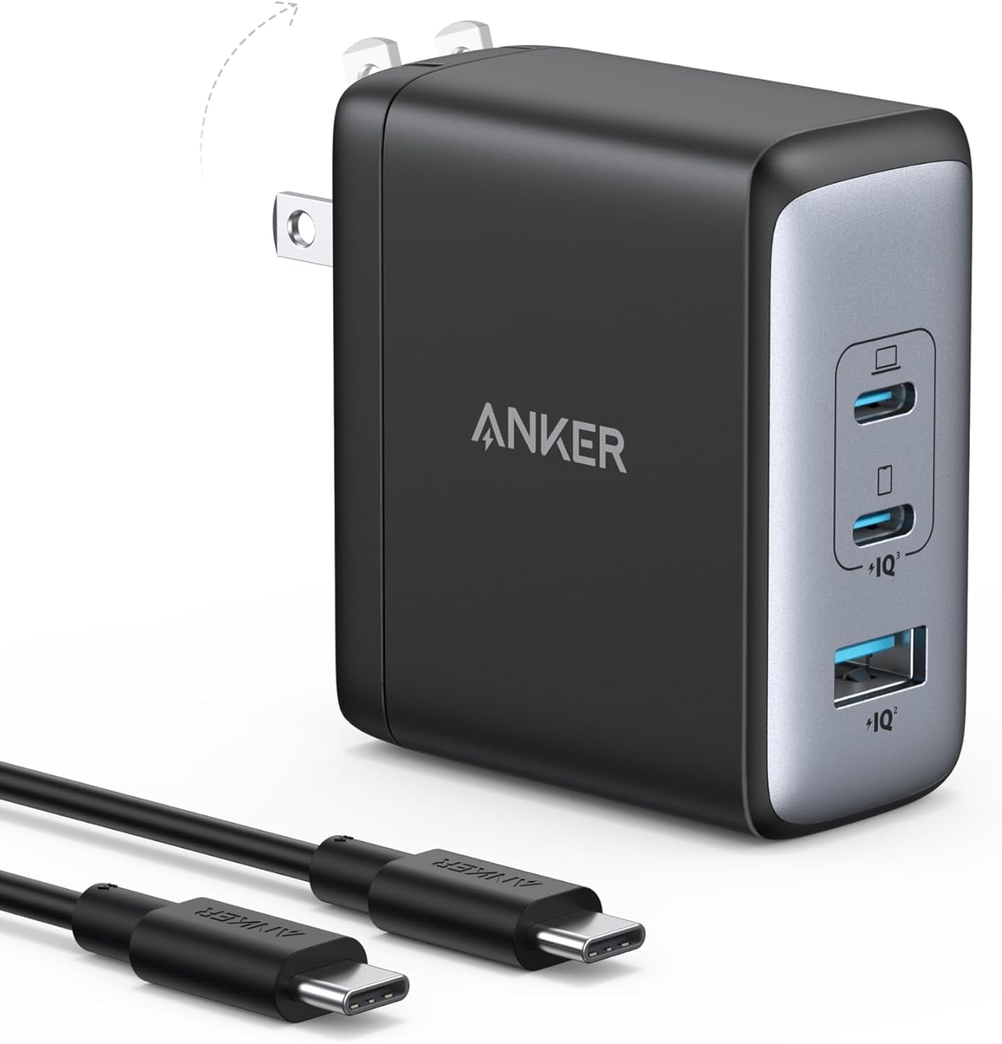Anker Nano 100W USB-C Charger, 3-Port Fast Compact GaN Charger, Compatible for MacBook Pro/Air, ThinkPad, Dell, iPad Pro, iPhone 15 Series, Galaxy S23, and More (USB-C to USB-C Cable Included)