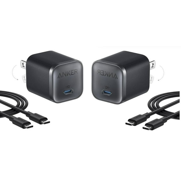 Anker Nano 45W Type C Charger Fast Charging, Compact and Foldable Plug USB C Charger Block (2-pack 2 - 6 ft Cable Included)