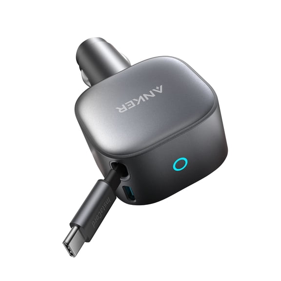 Anker Nano USB-C Car Charger, Type-C Fast Car Charger with 45W built-in retractable cable and 30W USB-C Port