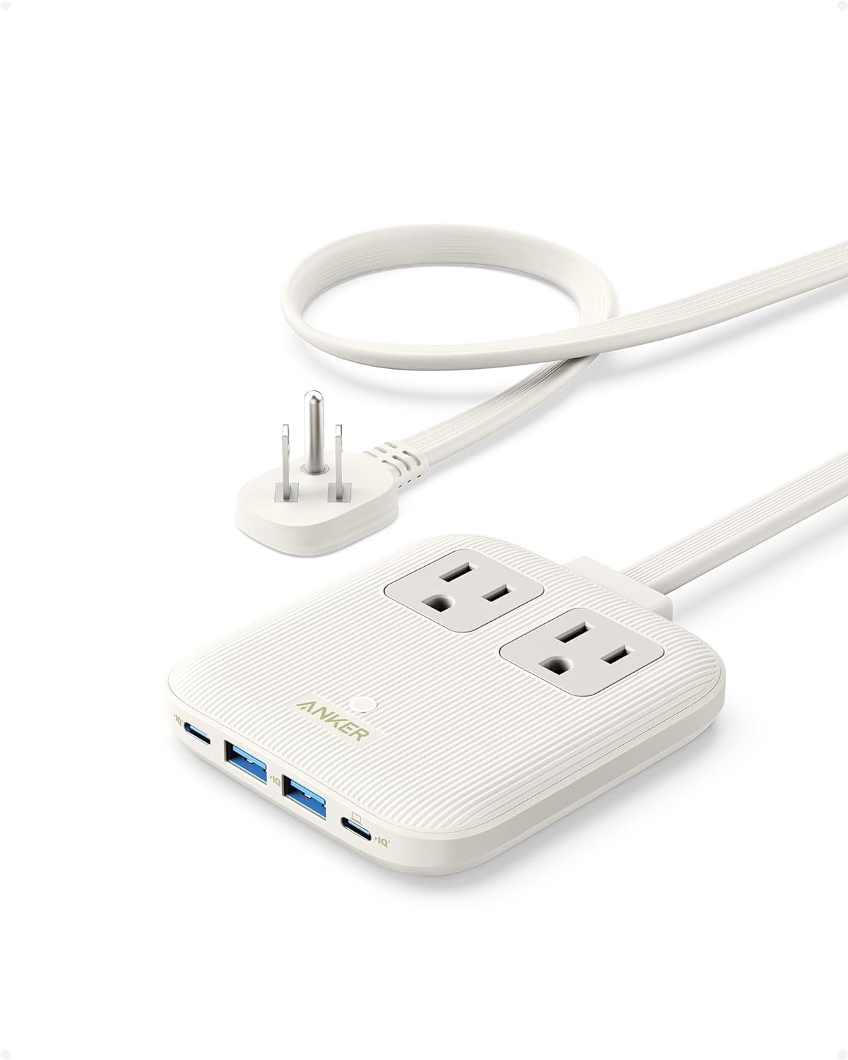 Anker Nano Charging Station(67W Max), 6-in-1 USB-C Power Strip Compatible for iPhone 16/15&MacBook, with Flat Plug and 5ft Thin Undetachable Extension Cord, 2 AC, 2 USB-A, 2 USB-C, for Home & Office