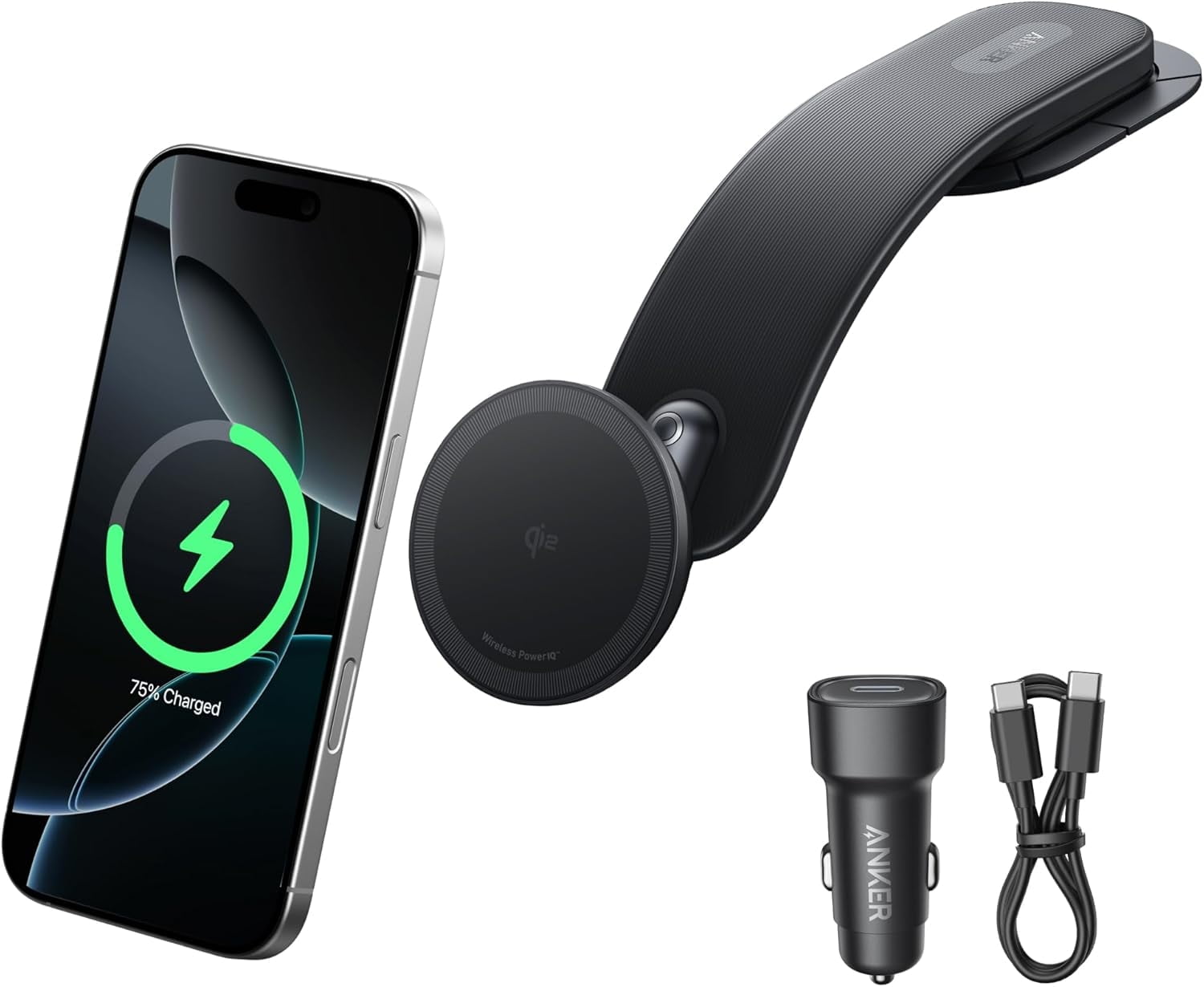 Anker Nano Magnetic Wireless Car Charger, 360° Adjustable Mount Car Charger with Detachable Pad