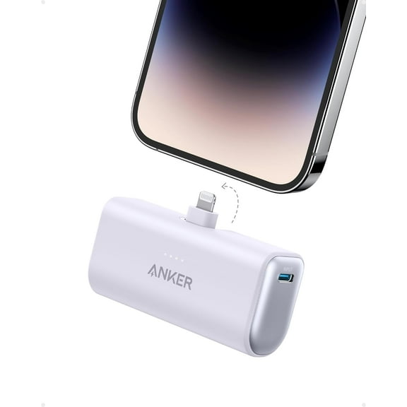 Anker Nano Portable Charger for iPhone, with Built-in MFi Certified Lightning Connector, Power Bank 5,000mAh 12W, Compatible with iPhone 14/14 Pro / 14 Plus, iPhone 13 and 12 Series (Purple)