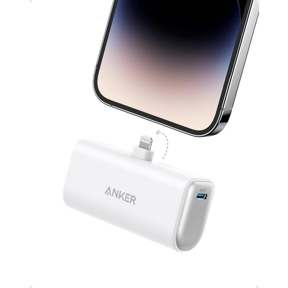 Anker Nano Portable Charger for iPhone, with Built-in MFi Certified Lightning Connector, Power Bank 5,000mAh 12W, Compatible with iPhone 14/14 Pro / 14 Plus, iPhone 13 and 12 Series (White)