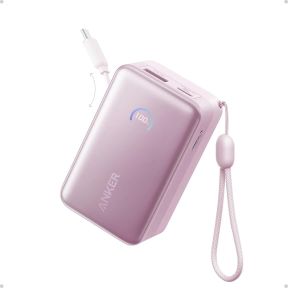 Anker Nano Power Bank, 10,000mAh Portable Charger with 2.3 ft InstaCord Retractable Cable, 45W Max Compact Battery Pack, Smart Display
