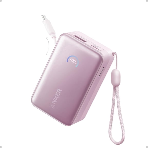 Anker Nano Power Bank, 10,000mAh Portable Charger with 2.3 ft InstaCord Retractable Cable, 45W Max Compact Battery Pack, Smart Display