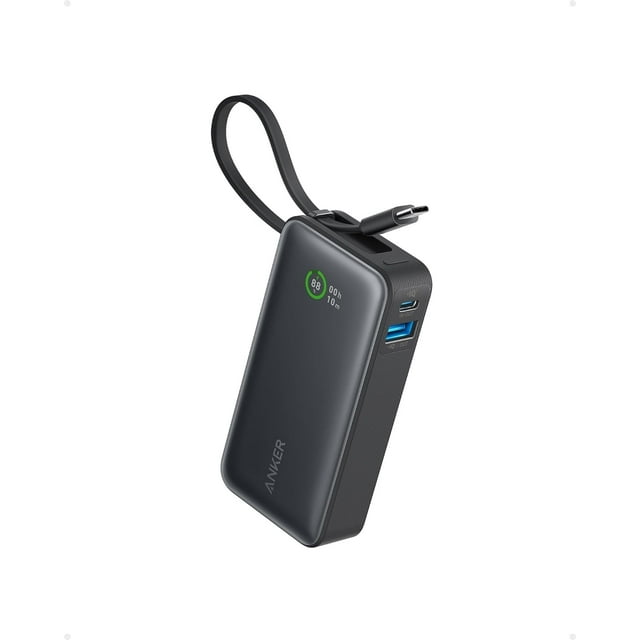 Anker Nano Power Bank, 10K Portable Charger with Built-in USB-C Cable, PD 30W Max Output with 1 USB-C, 1 USB-A, Compatible for iPhone 15/15 Plus/15 Pro/15 Pro Max, MacBook, Galaxy, iPad, and More