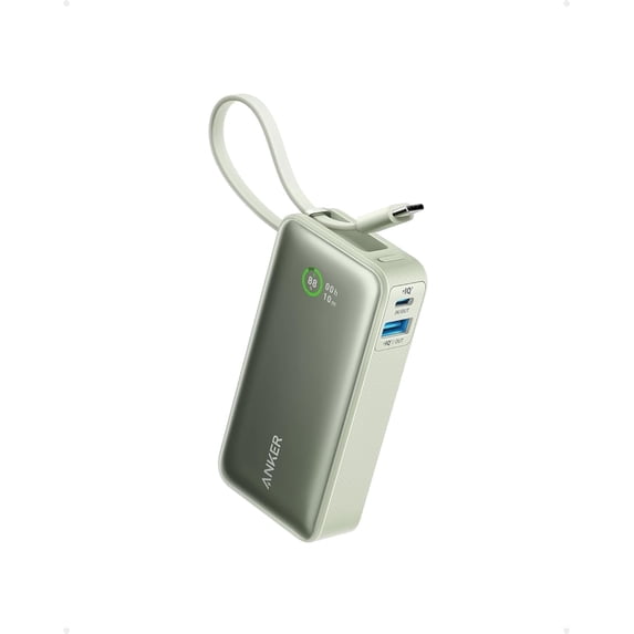 Anker Nano Power Bank, 10K Portable Charger with Built-in USB-C Cable, PD 30W Max Output with 1 USB-C, 1 USB-A, Compatible for iPhone 16/15 Series, MacBook, Galaxy, iPad, and More
