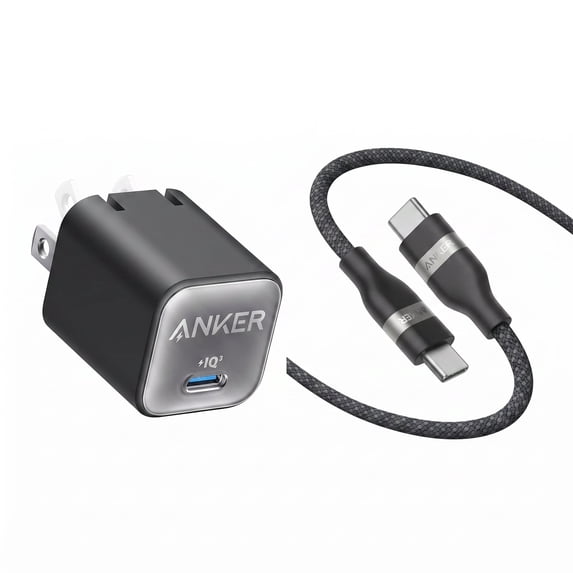 Anker Nano USB-C GaN Charger (30W, PIQ 3.0, Foldable Plug, PPS) + Anker Nano USB-C to USB-C Cable (6 ft, 240W)