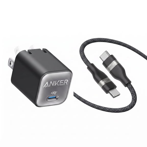 Anker Nano USB-C GaN Charger (30W, PIQ 3.0, Foldable Plug, PPS) + Anker Nano USB-C to USB-C Cable (6 ft, 240W)