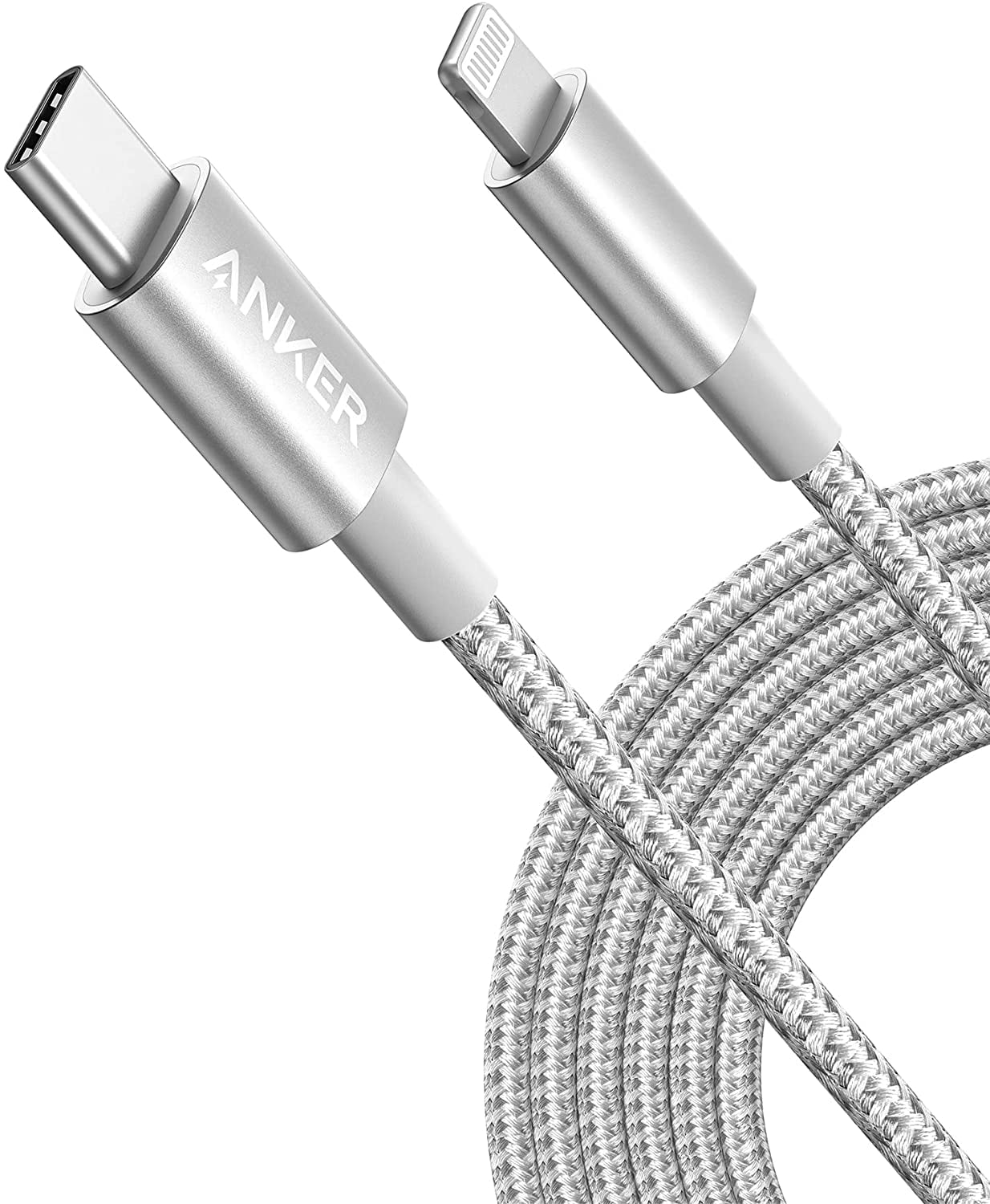 Anker New Nylon USB-C to Lightning Charging Cord 10ft MFi Certified,  Supports Power Delivery, Silver 