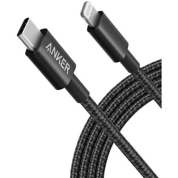 Anker New Nylon USB-C to Lightning Charging Cord 6ft MFi Certified, Supports Power Delivery, Black