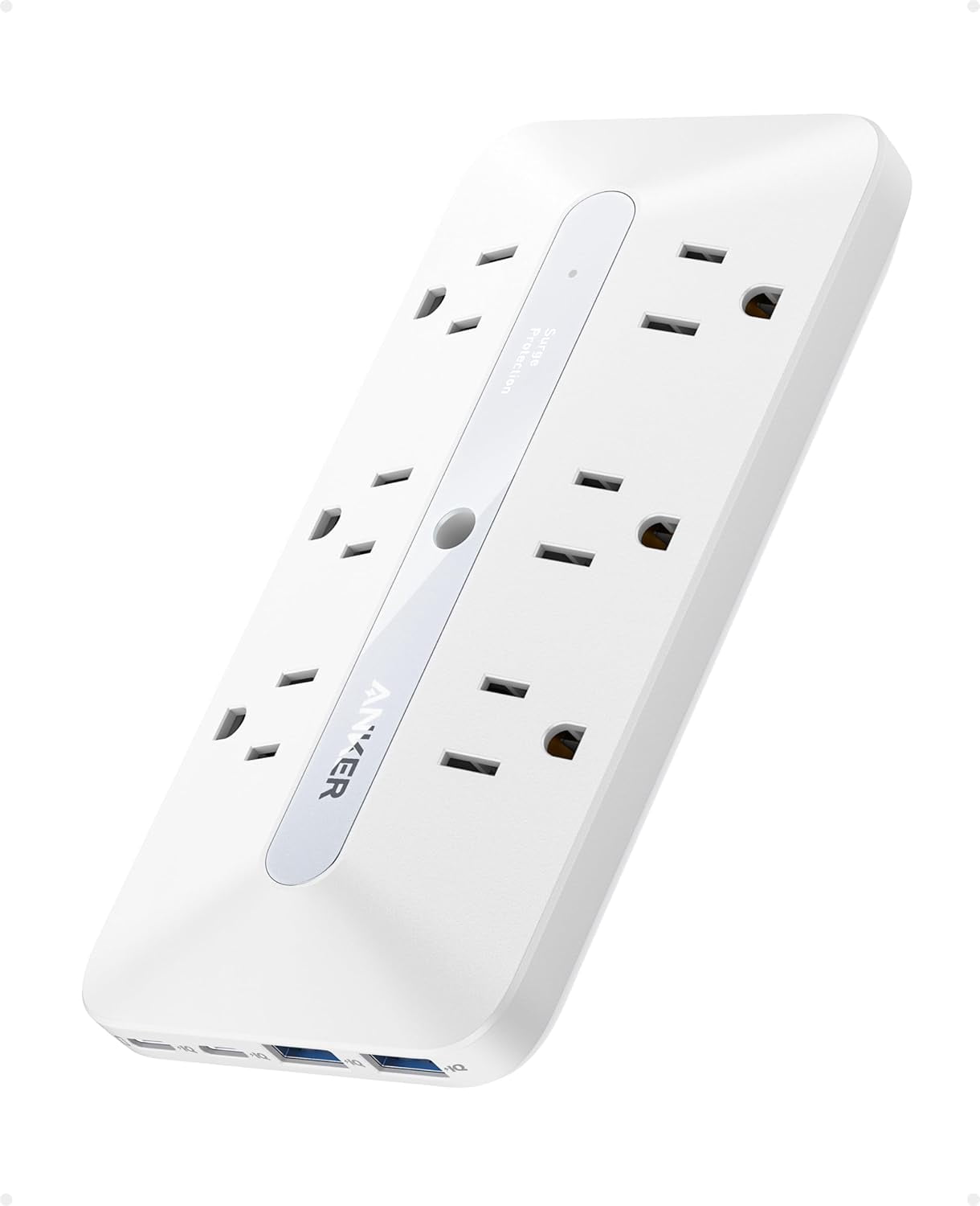 Anker Outlet Extender, Power Strip with 300J Sur Protector, 10-in-1 with 6 AC, 2 USB A, 2 USB C Ports, Wide-Spaces Outlets and 20W Fast Charging, Dorm Room Essentials